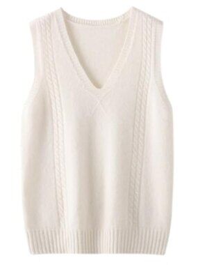 100% Wool Sleeveless V-Neck Knit Sweater Vest Pullover